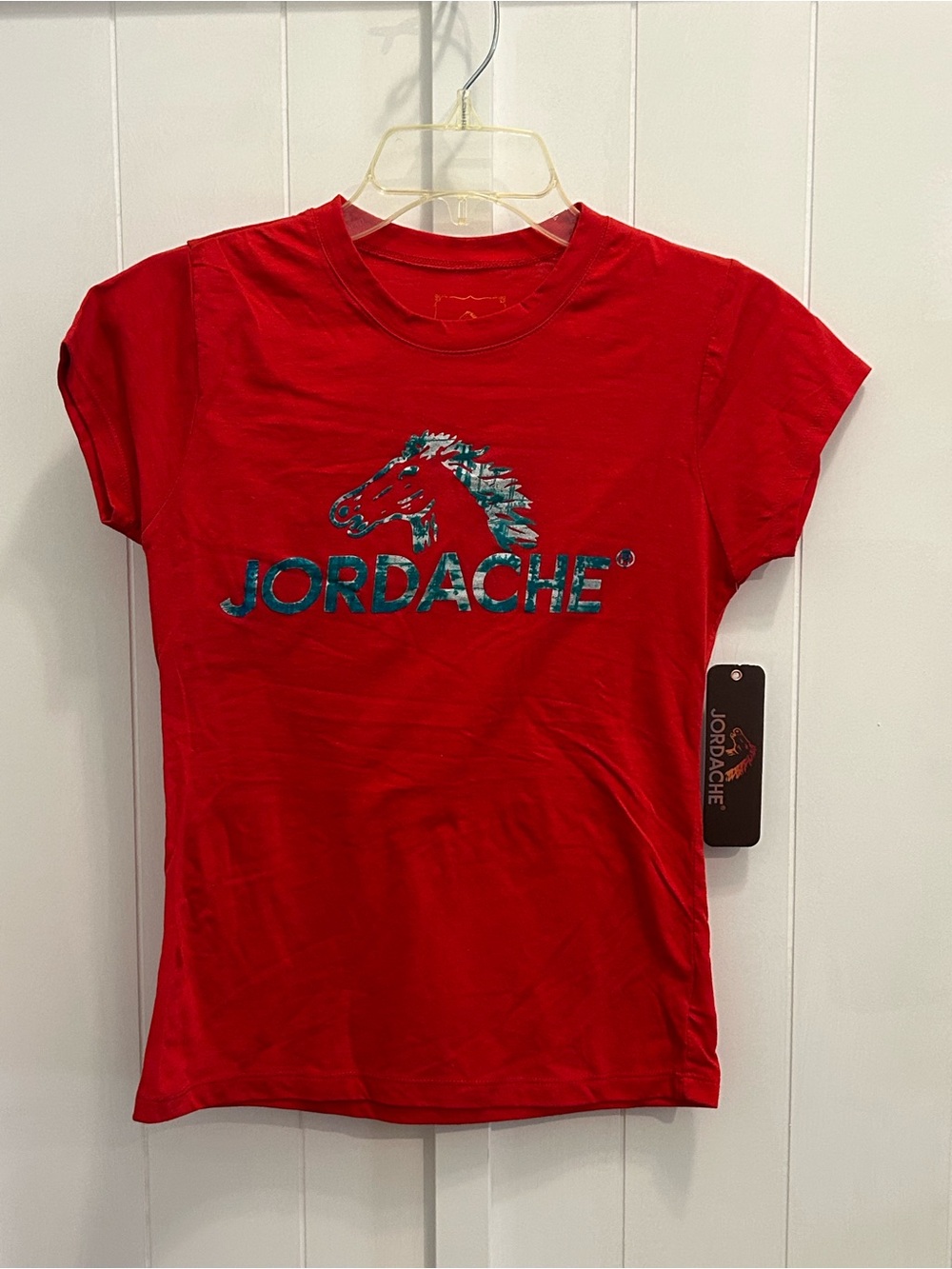 Jordache Red Short Sleeve Tee with Teal Logo